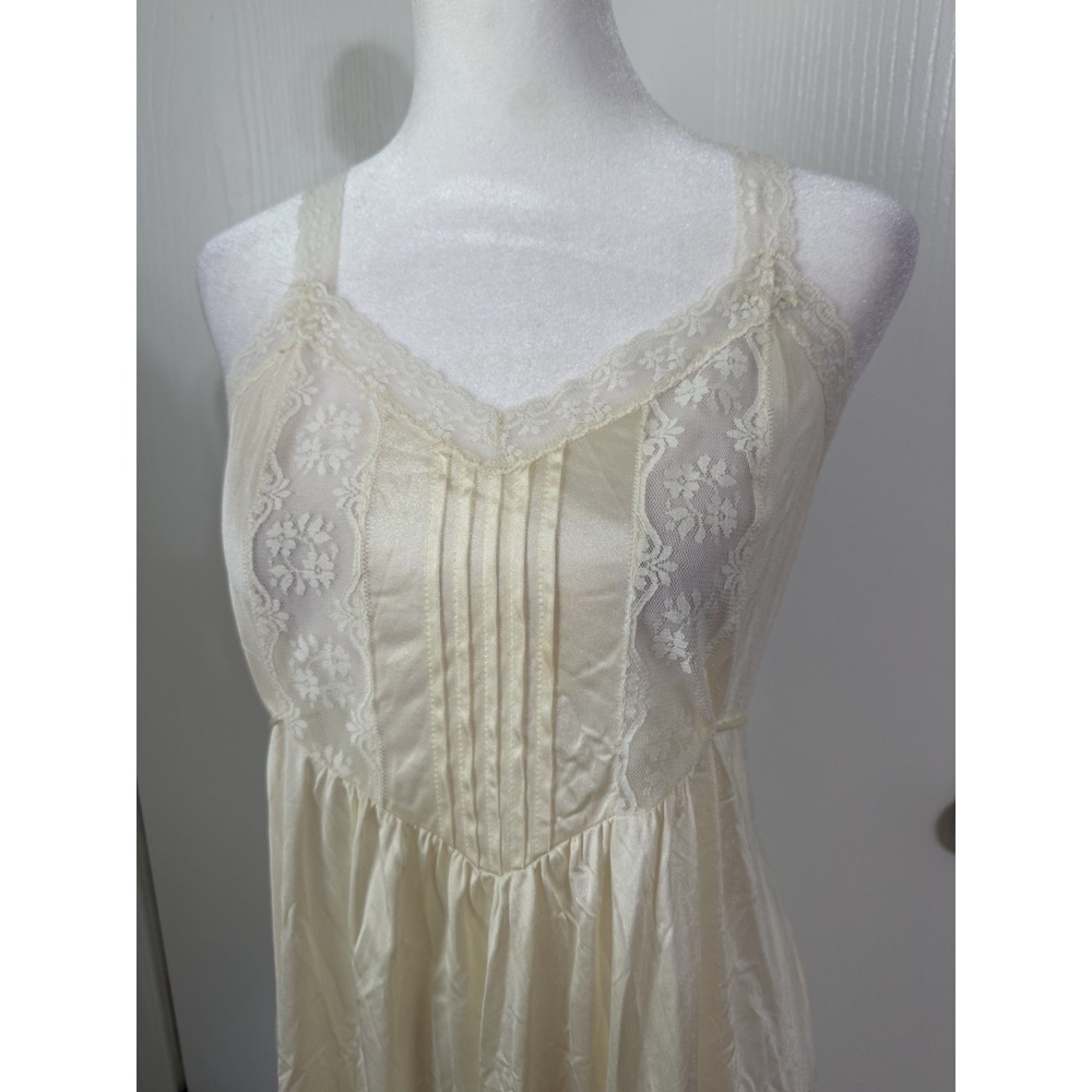 Nylon Lace Ivory Dress Slip Nightgown Vintage Silky Medium Cottagecore Whimsy - Picture 2 of 7